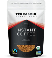Terrasoul Instant Coffee bag with organic Arabica beans for sustainable brewing at home.
