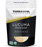 Terrasoul Lucuma Powder 16oz packaging highlights organic quality for shoppers.