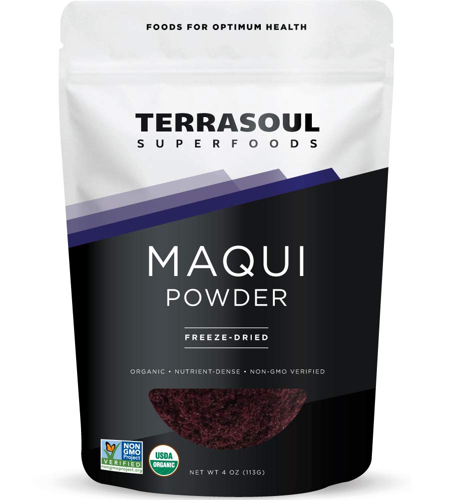 Terrasoul Maqui Berry Powder pouch front, ideal for antioxidant-rich smoothies
