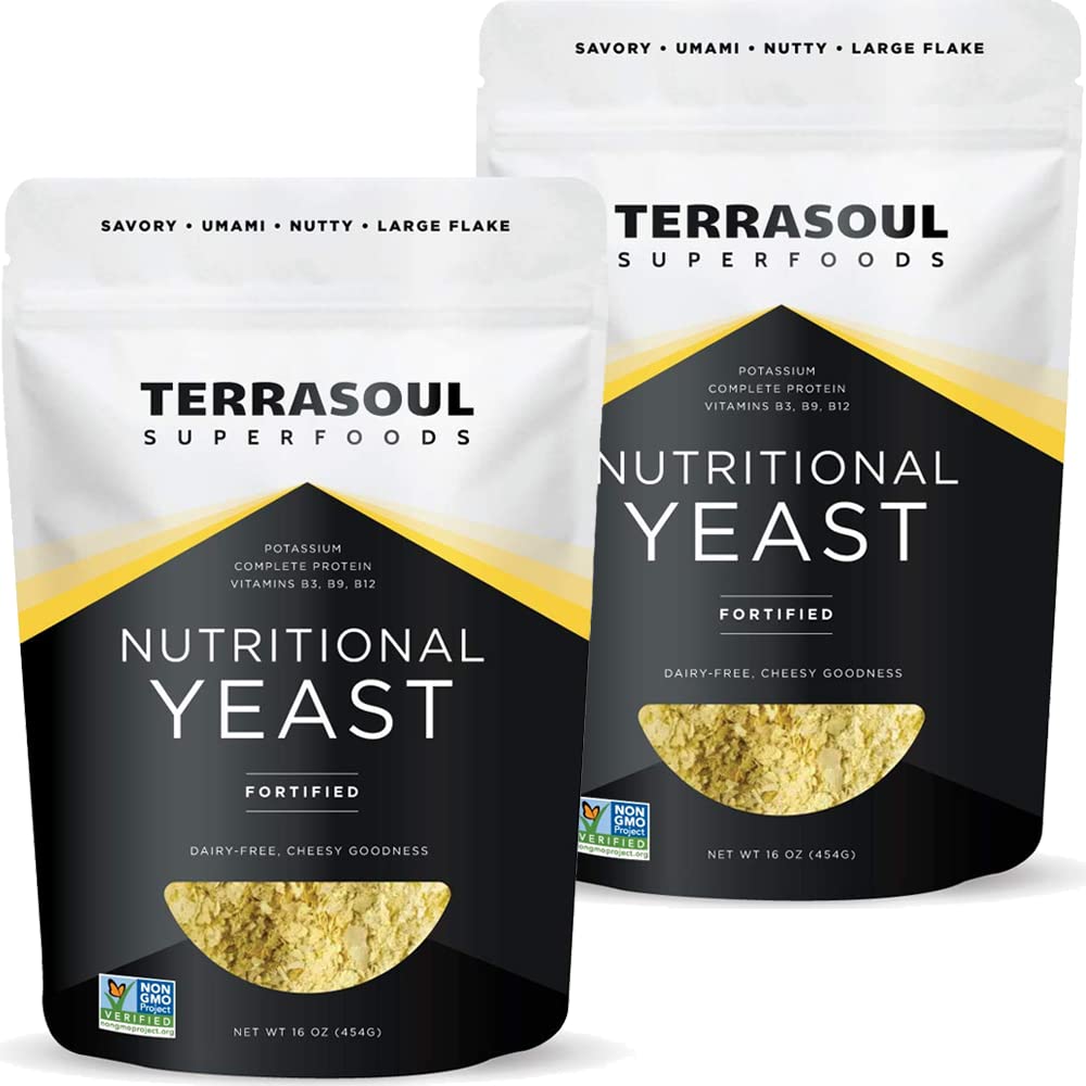 Terrasoul Nutritional Yeast Flakes package in 2 lb pack, gluten-free seasoning for vegan dishes.