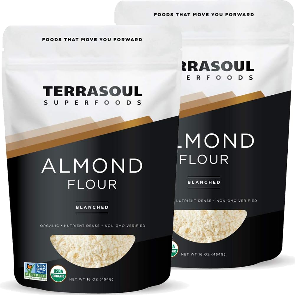 Terrasoul Organic Almond Flour bag shows fine texture for gluten-free baking