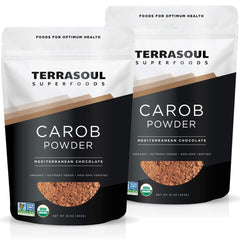 Terrasoul Organic Carob Powder front view, two-pack packaging for baking
