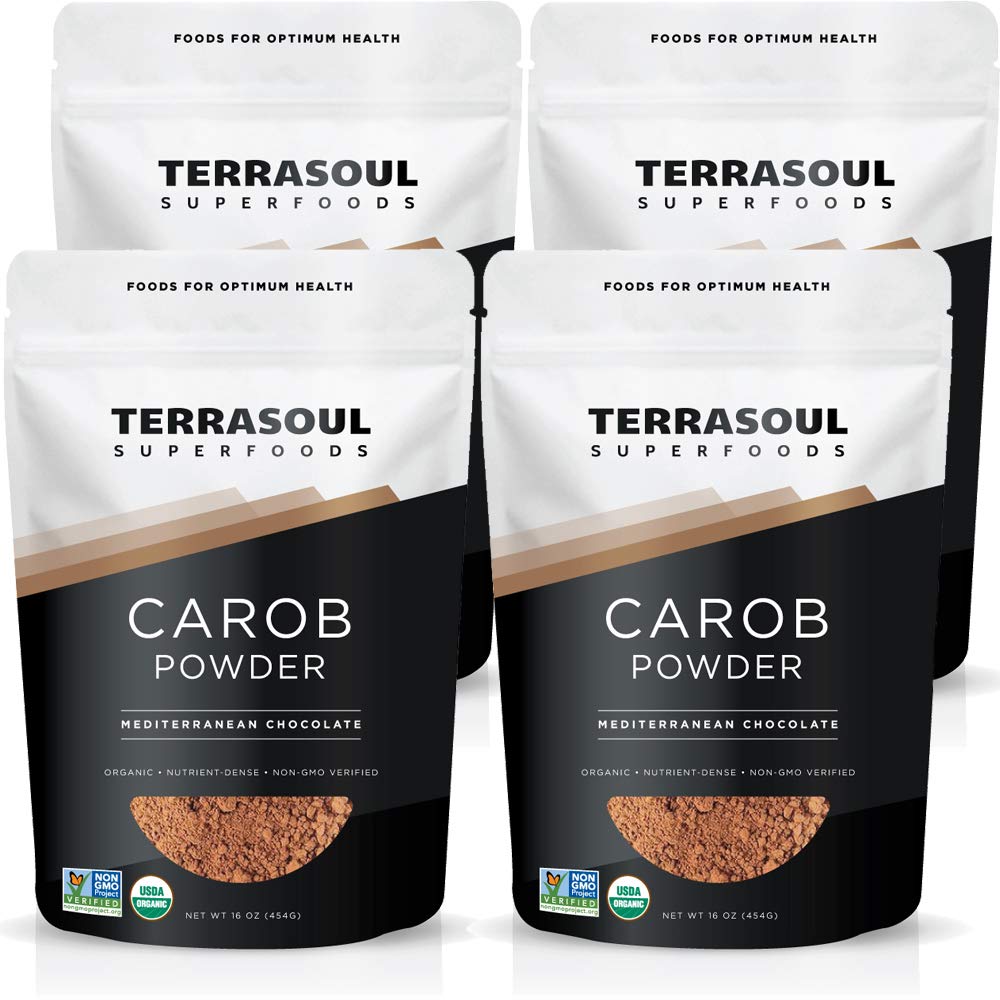 Terrasoul Organic Carob Powder 4lbs pack front, ideal caffeine-free cocoa substitute for baking.
