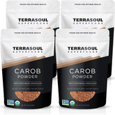 Terrasoul Organic Carob Powder 4lbs pack front, ideal caffeine-free cocoa substitute for baking.