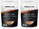 Terrasoul Organic Ceylon Cinnamon powder in a jar close-up for baking aroma.