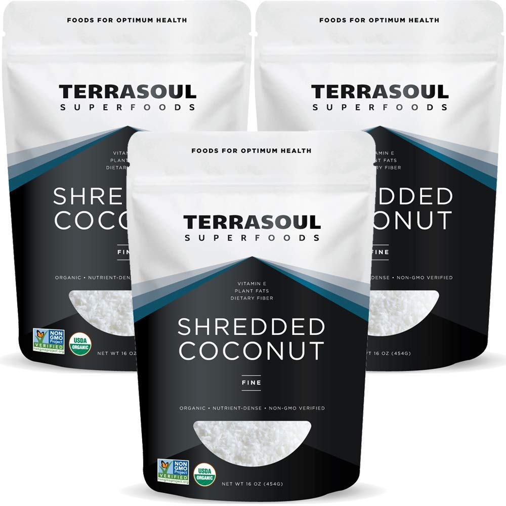 Terrasoul Organic Coconut Flakes, fine shredded, 3lb bag ideal for baking and topping granola