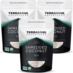 Terrasoul Organic Coconut Flakes front-pack image showing the 3 lb triple pack for baking