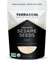 Terrasoul Organic Hulled Sesame Seeds package showing premium quality for recipes.