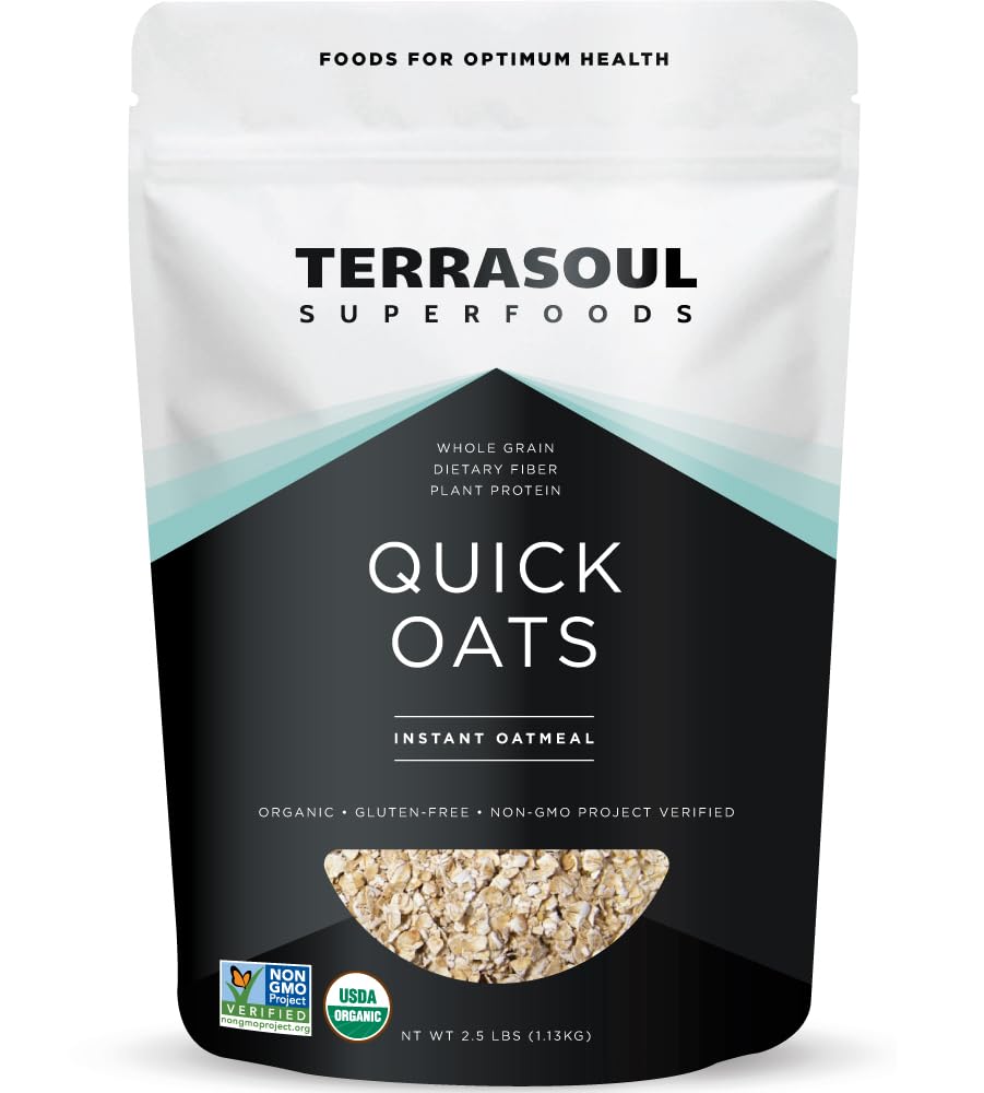Terrasoul Organic Instant Quick Oats in a bowl for a quick, wholesome breakfast.
