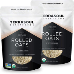 Terrasoul Organic Rolled Oats in two resealable pouches for freshness