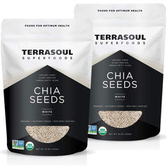 Terrasoul Organic White Chia Seeds 2lb pack front; vegan omega fats source