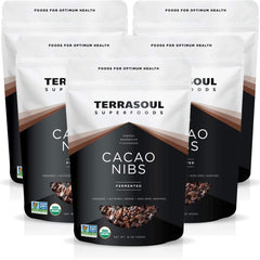 Terrasoul Raw Organic Cacao Nibs 5lb pack in resealable bags for everyday baking.