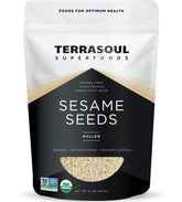 Terrasoul Superfoods sesame seeds package front, raw and organic for tahini