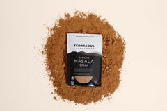 Terrasoul Superfoods organic mushroom blend closeup; premium adaptogens for balanced focus.