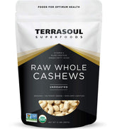 Terrasoul Superfoods organic raw cashews in a 2 lb bag, snacking ready.