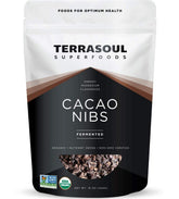 Terrasoul Superfoods raw cacao nibs close-up highlighting premium Criollo beans for snacking