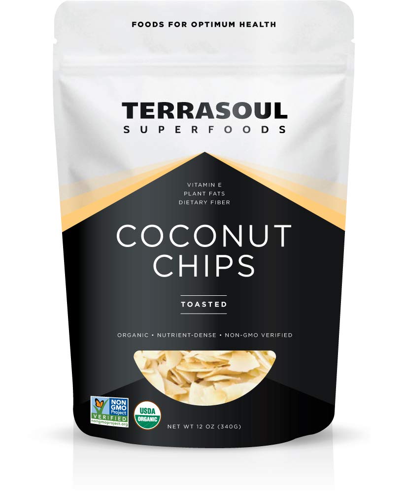 Terrasoul toasted coconut chips in a 12 oz bag for snacking