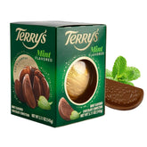 Terrys Mint Milk Chocolate Orange ball wrapped in gold foil, ideal for gifting.