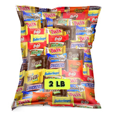 Tesel bulk assorted fun-size chocolates 2 lb bag on display, ideal for parties and gifting.