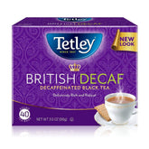 Tetley British Blend Decaffeinated tea bags pack for caffeine-free mornings.