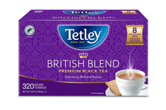 Tetley British Blend box front showing 320 teabags for daily use