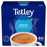Tetley Decaf Tea Bags 80ct box front for a calming evening cup.