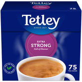 Tetley Extra Strong tea bags pack-front showing bold brew potential.