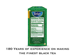 Tetley Irish Breakfast tea bag rounds, no strings, ready for quick steeping.