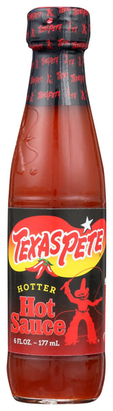Texas Pete Hotter Hot Sauce bottle adds bold heat to meals.