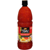 Thai Kitchen Sweet Red Chili Sauce jar pour showcases versatile glaze options for seafood and wings