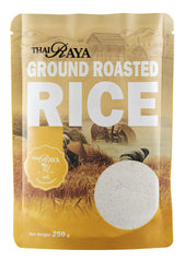 ThaiRaya Khao Khua ground roasted rice powder in a resealable bag enhances authentic flavor.