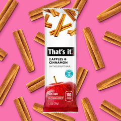 That's it Apple Cinnamon bar on shelf communicates long shelf life and allergen-friendly ingredients.