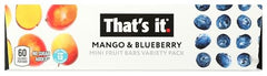 Thats It Blueberry Mango Caddy label closeup highlighting premium ingredients.