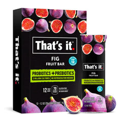 That's it Fig Probiotic Bar pack closeup showing real fruit for a quick, wholesome snack