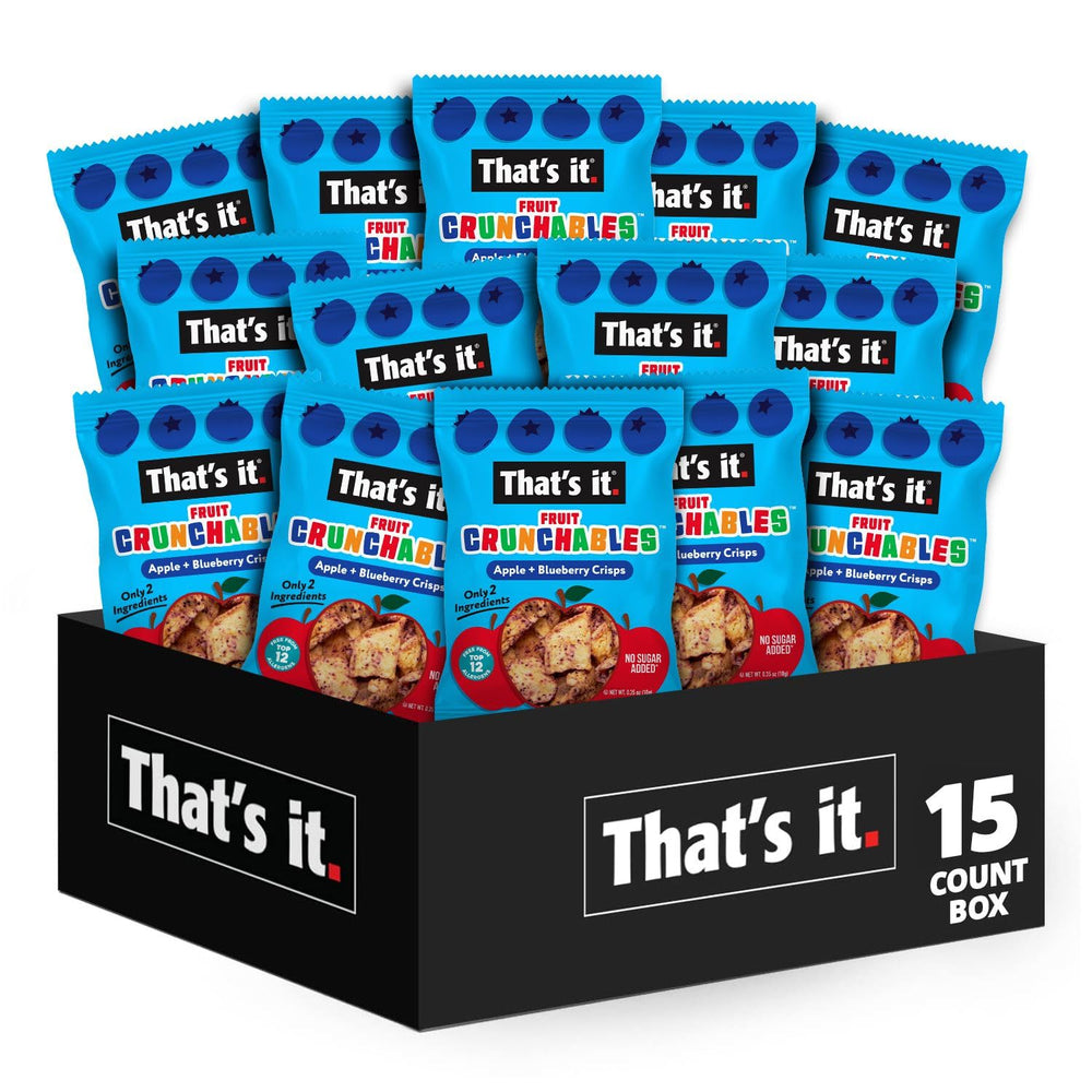 That's It Fruit Crunchables apple-blueberry pouch for a healthy kid-friendly snack on the go.