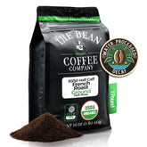 The Bean 50/50 Half Caff French Roast ground coffee bag shows balanced caffeine for everyday use.