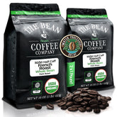 The Bean Coffee Company 50/50 French Roast packaging shows balanced flavor with half the caffeine.