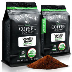 The Bean Coffee Company vanilla bean ground coffee delivers a comforting aroma for mornings.