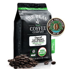 The Bean Le Bean dark French Roast whole beans with bold aroma for mornings.