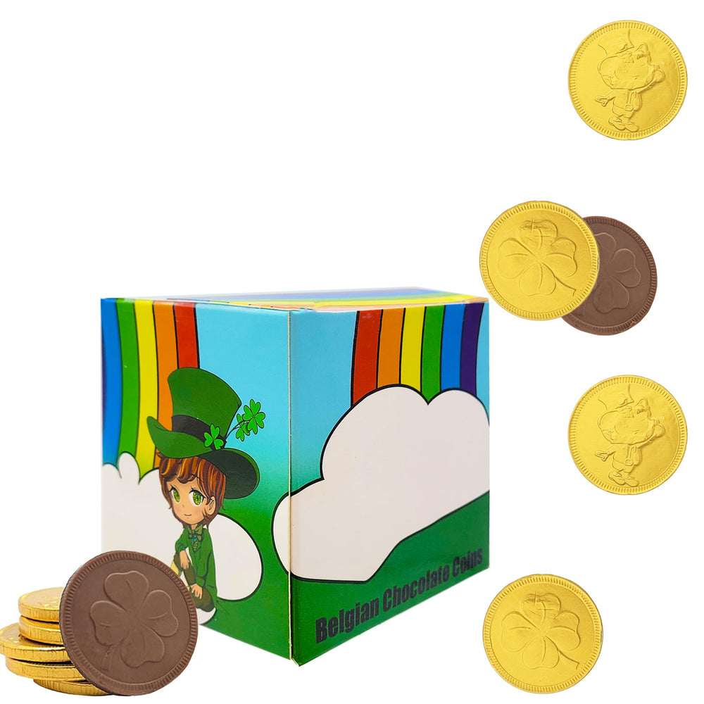 The Dreidel Company St Patrick's Day gold coins in a box for gifts.