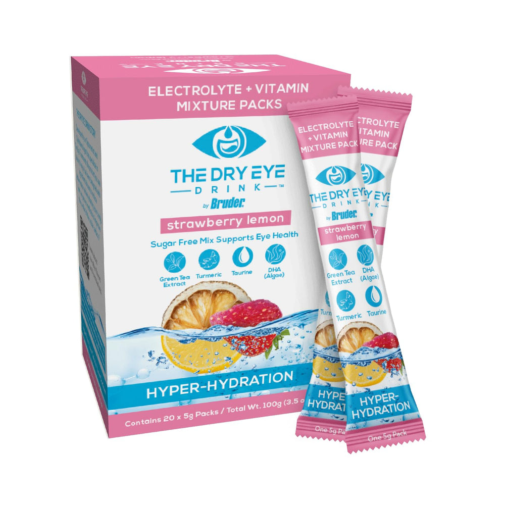 The Dry Eye Drink strawberry lemon stick dissolving in water for immediate hydration