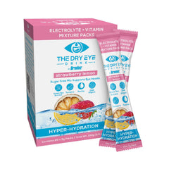 The Dry Eye Drink strawberry lemon stick dissolving in water for immediate hydration