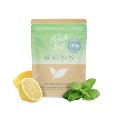 The Fresh Test mint lemonade powder packet for quick hydration and screening.