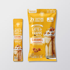 The Frozen Bean caramel macchiato frappe sticks pack shot for quick indulgence and easy prep