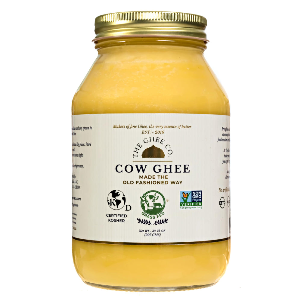 The Ghee Co. 32oz glass jar with pure ghee for versatile cooking
