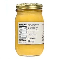 Pure ghee from USDA Grade AA butter in a clear glass jar