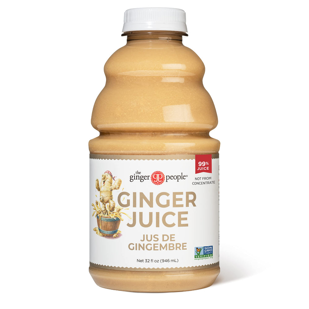 The Ginger People 99% Pure Ginger Juice bottle pour for quick daily shots.