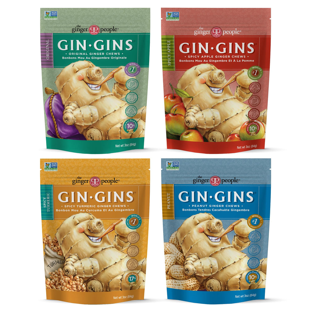 The Ginger People Gin Gins Original ginger chews offer bold flavor and chewy texture for on-the-go cravings.