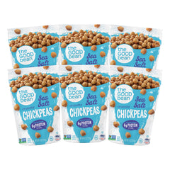 The Good Bean Crunchy Chickpeas Sea Salt pack shot with resealable bag for on-the-go snacking.