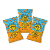 The Good Crisp Company cheddar cheese balls, 4 oz bags in a three-pack, ready for quick snacking.